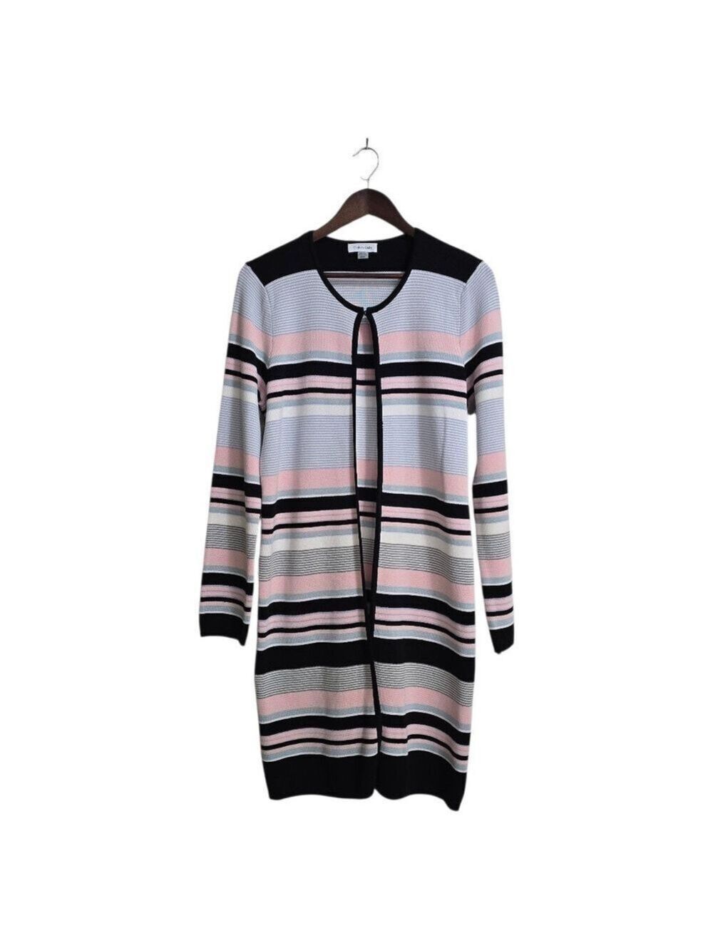 Calvin Klein Colorblock Striped Long Sleeve Knit Duster Cardigan NWT Sz M